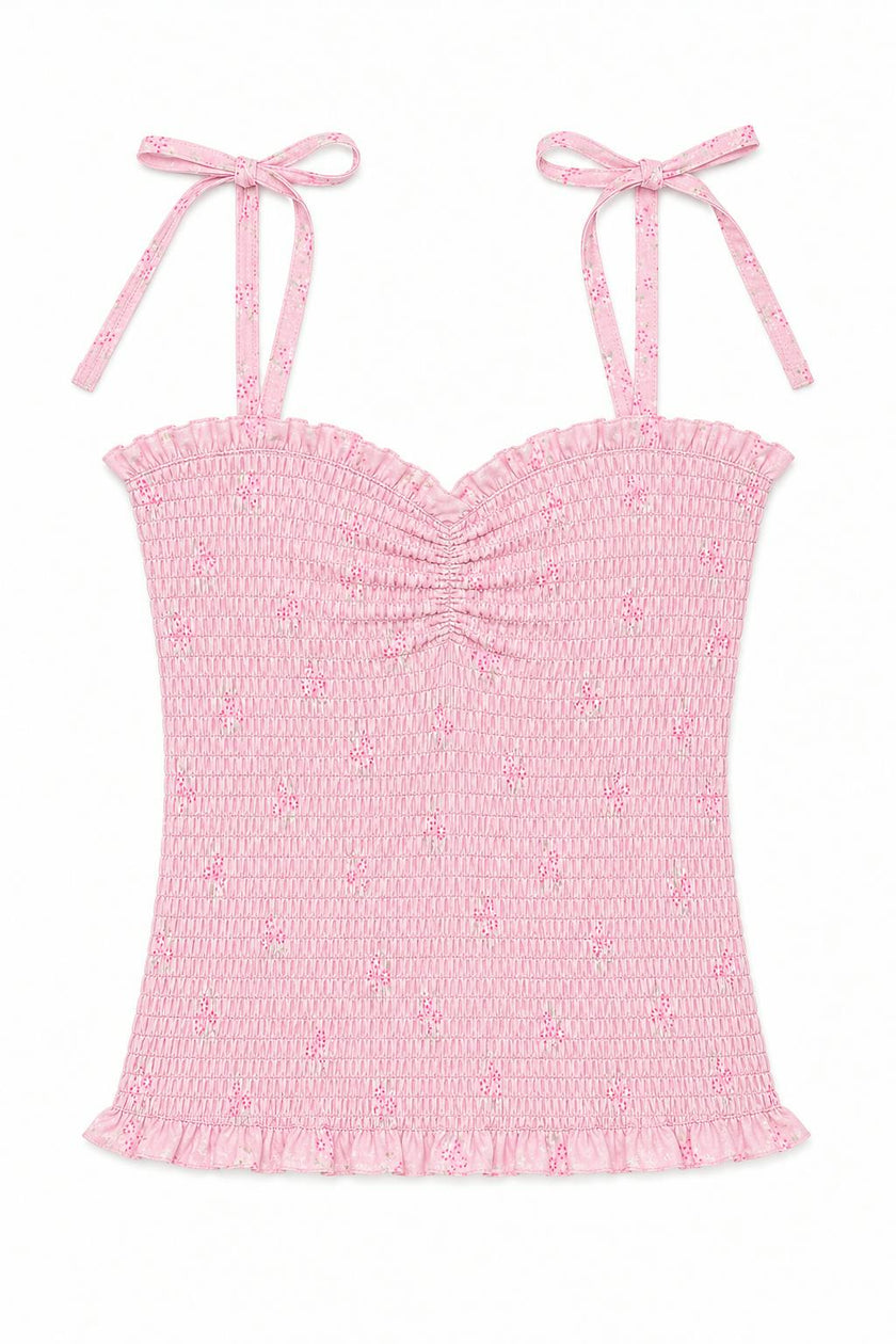 Georgia Vintage Rose Ballet Pink Satin Smocked Top
