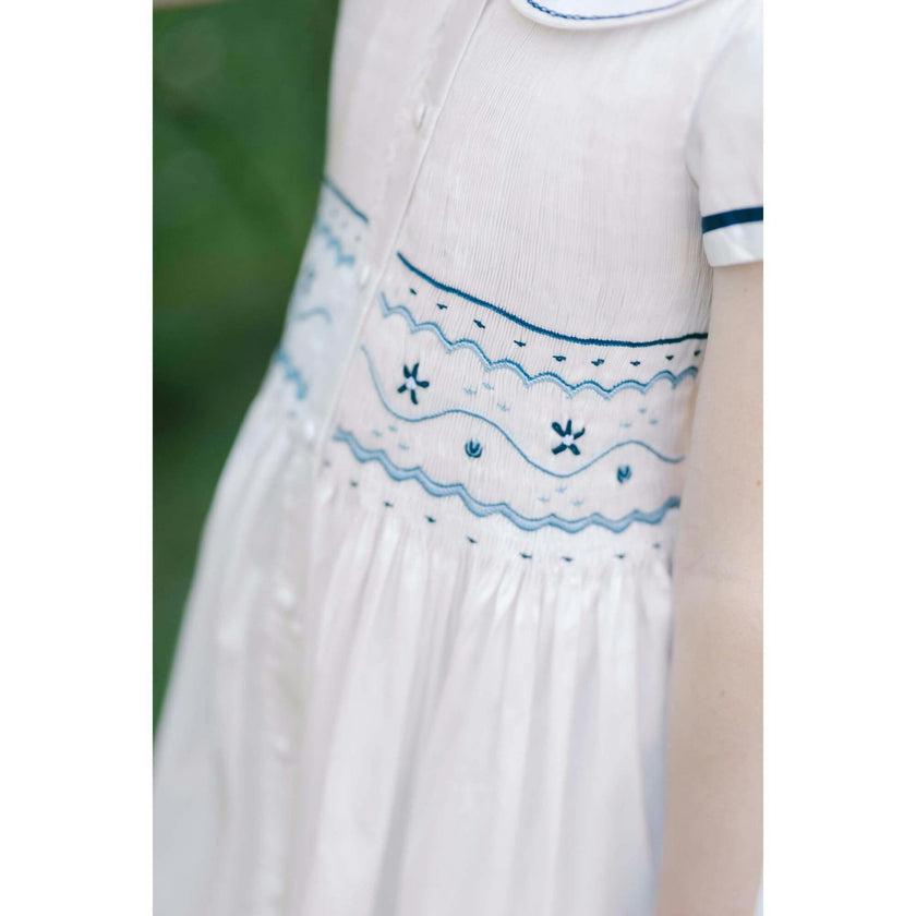 Riviera White Short Sleeve Smocked Dress