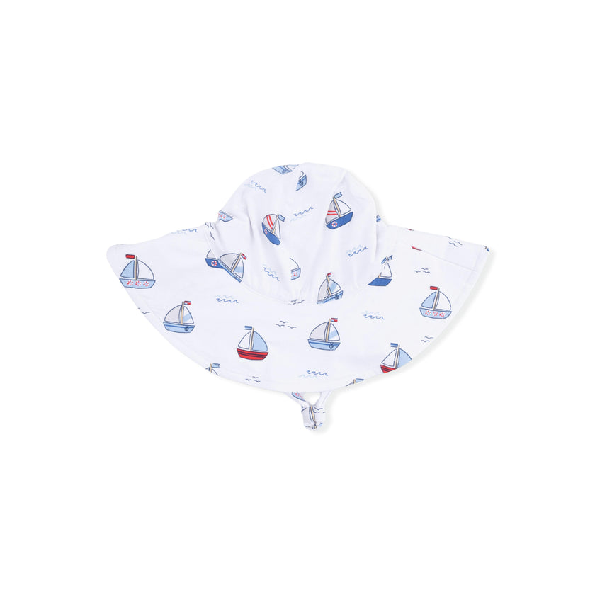 Bubbly Sailboats Blue - Wide Brim Sun Hat