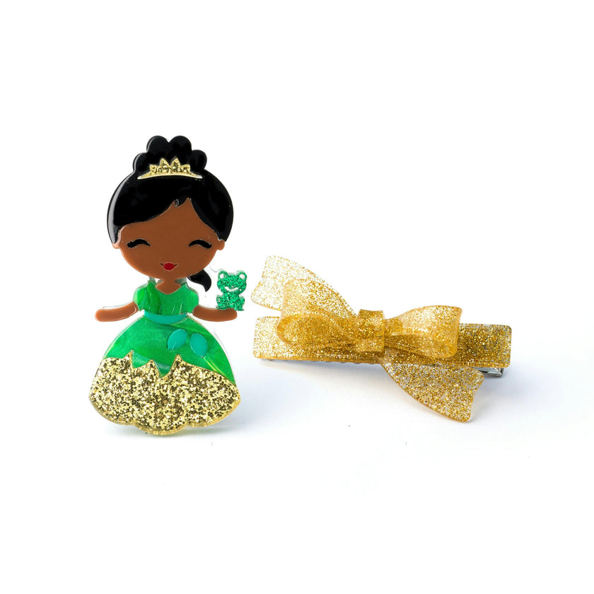 Cute Doll Gold Dress & Bow Hair Clips