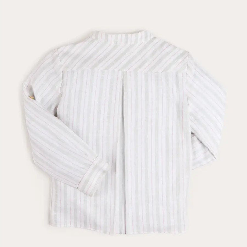 Hampton Stripe Mao Collar Shirt in Green (3- 10yrs)