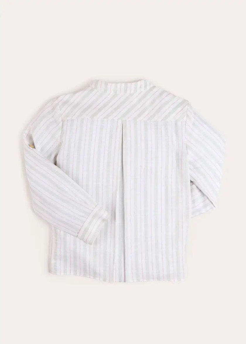 Hampton Stripe Mao Collar Shirt in Green (3- 10yrs)