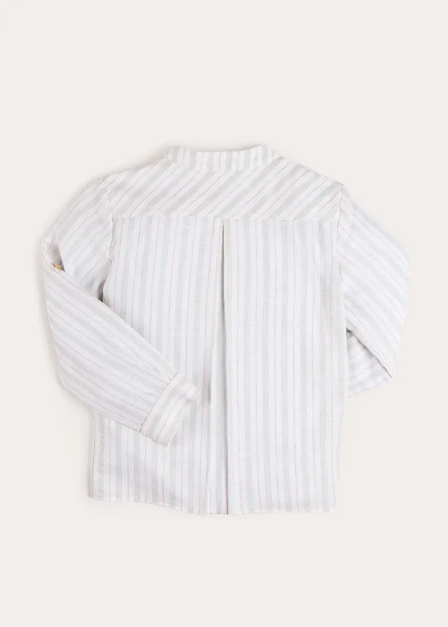Hampton Stripe Mao Collar Shirt in Green (3- 10yrs)