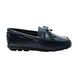 Navy Faux Leather Laced Loafers