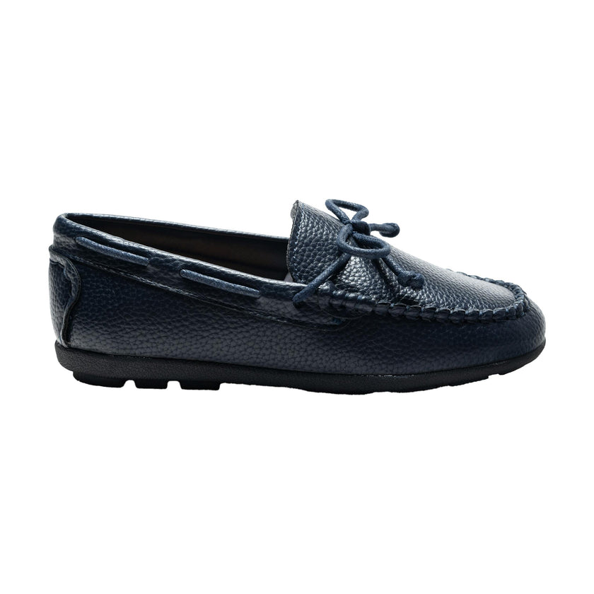 Navy Faux Leather Laced Loafers