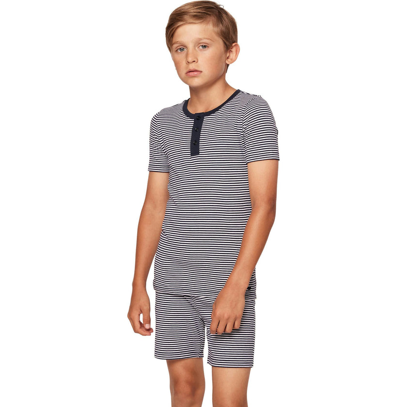 Kid's Pima Snug Fit Pajama Short Set in Pink Stripe
