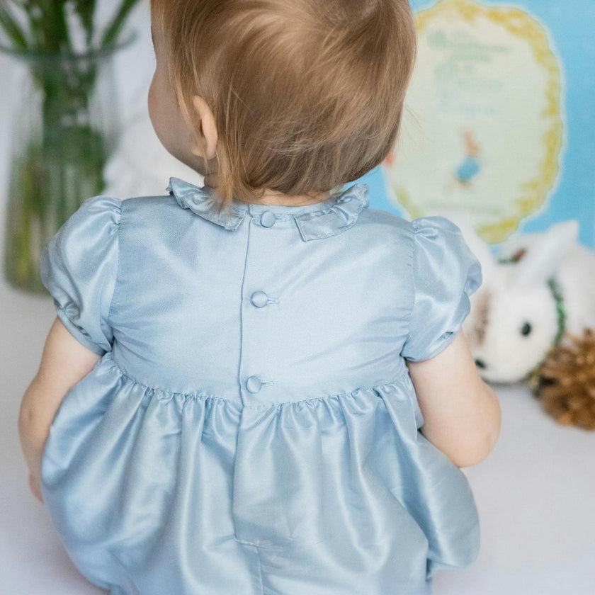 Astrid Blue Silk Smocked Baby Bubble