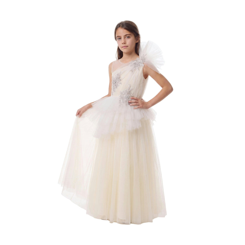 Cream Mirabelle One-Shoulder Embellished Gown