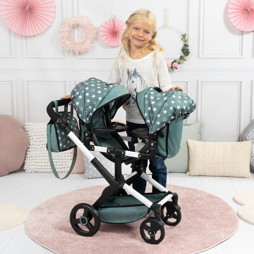 Bayer Design Dolls: Pram Xeo Twin - Green & White Stars