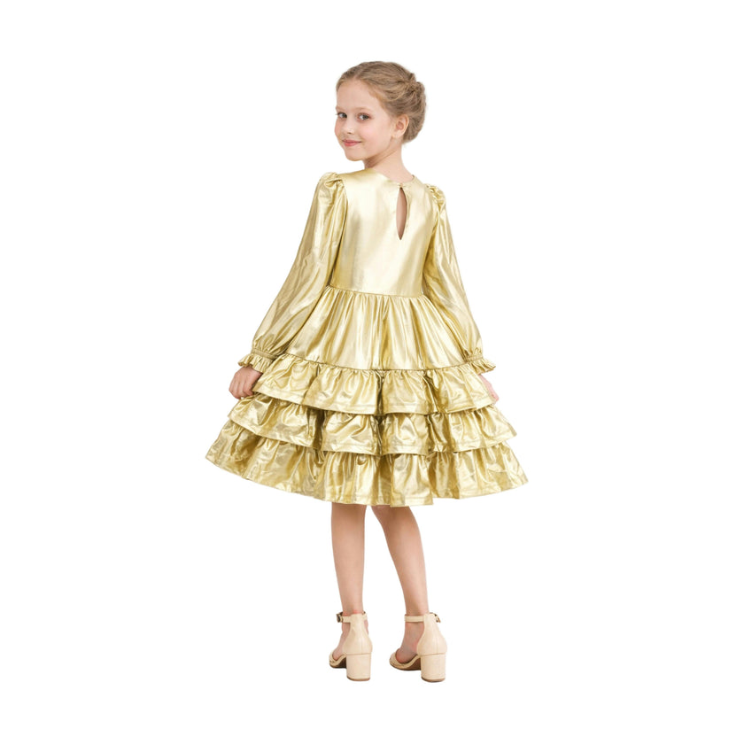 Gold Metallic Ruffle Party Dress