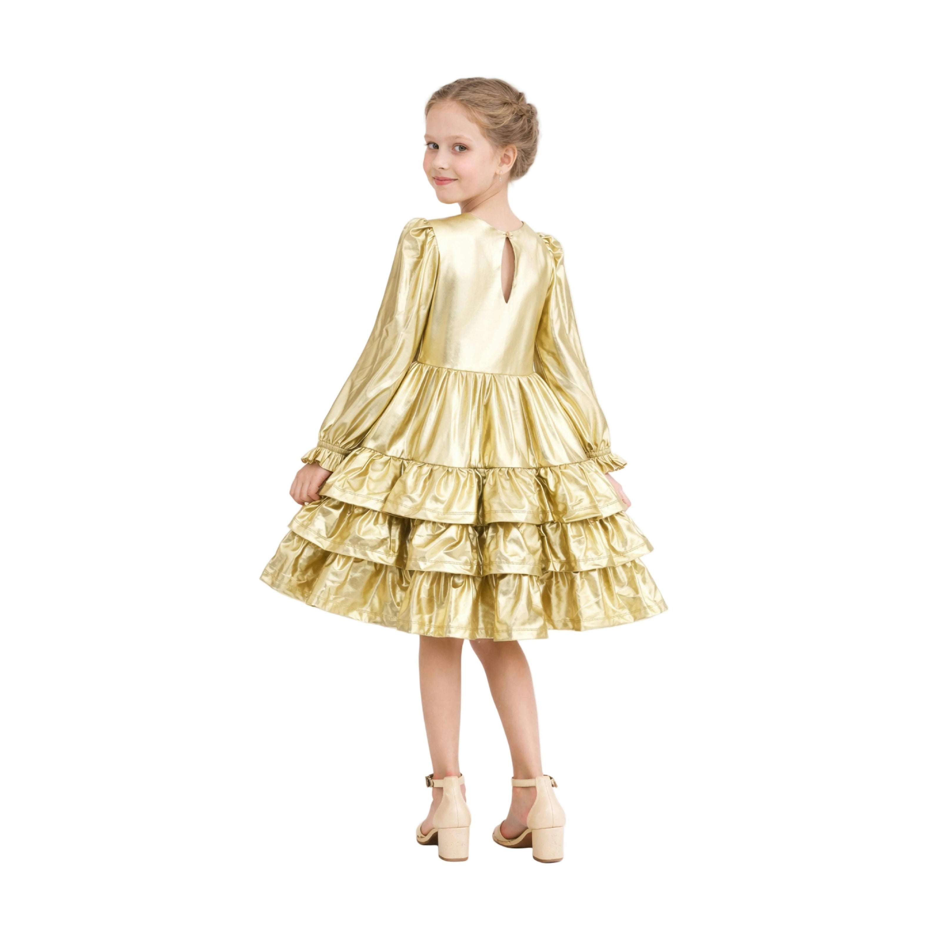 Gold Metallic Ruffle Party Dress