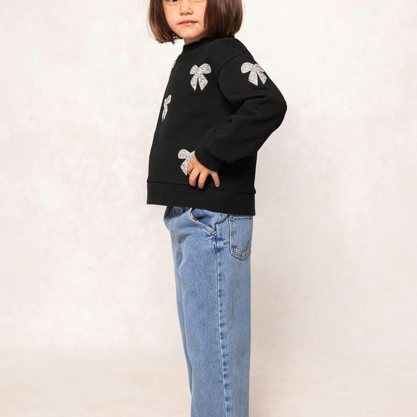 Mini Micah Crew Neck Sweatshirt in Black & Bows