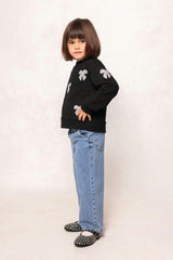 Mini Micah Crew Neck Sweatshirt in Black & Bows