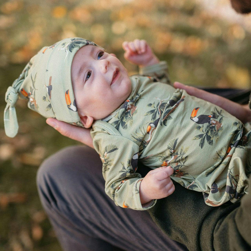 Cotton Stretch Newborn Gown & Hat Set