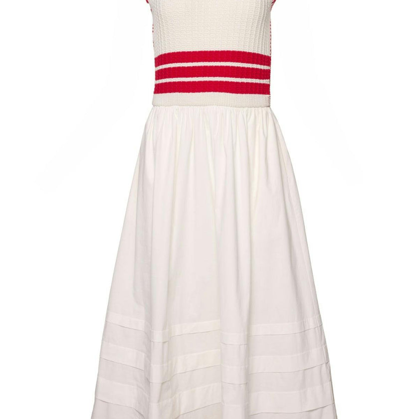 Lisbon Dress in Ivory & Firework Red