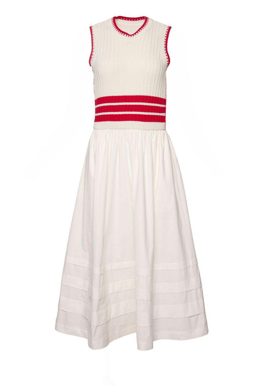 Lisbon Dress in Ivory & Firework Red