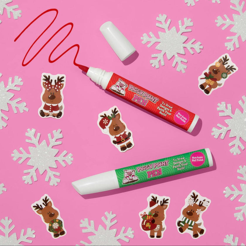 Rudolph’s Red & Green Piggy Paint Pen Bundle - Non-Toxic Nail Polish
