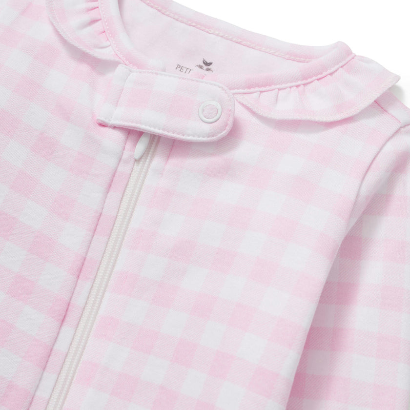 Baby's Pima Ruffle Collar Romper in Pink Gingham