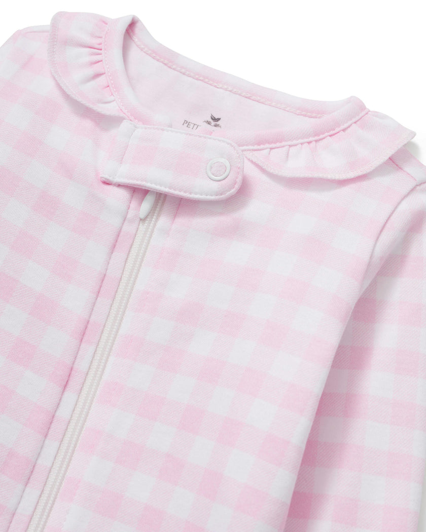 Baby's Pima Ruffle Collar Romper in Pink Gingham