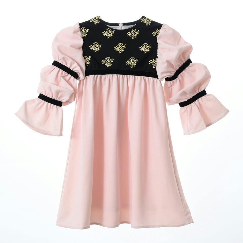 Bella dress (pink with golden embroidery blooms)