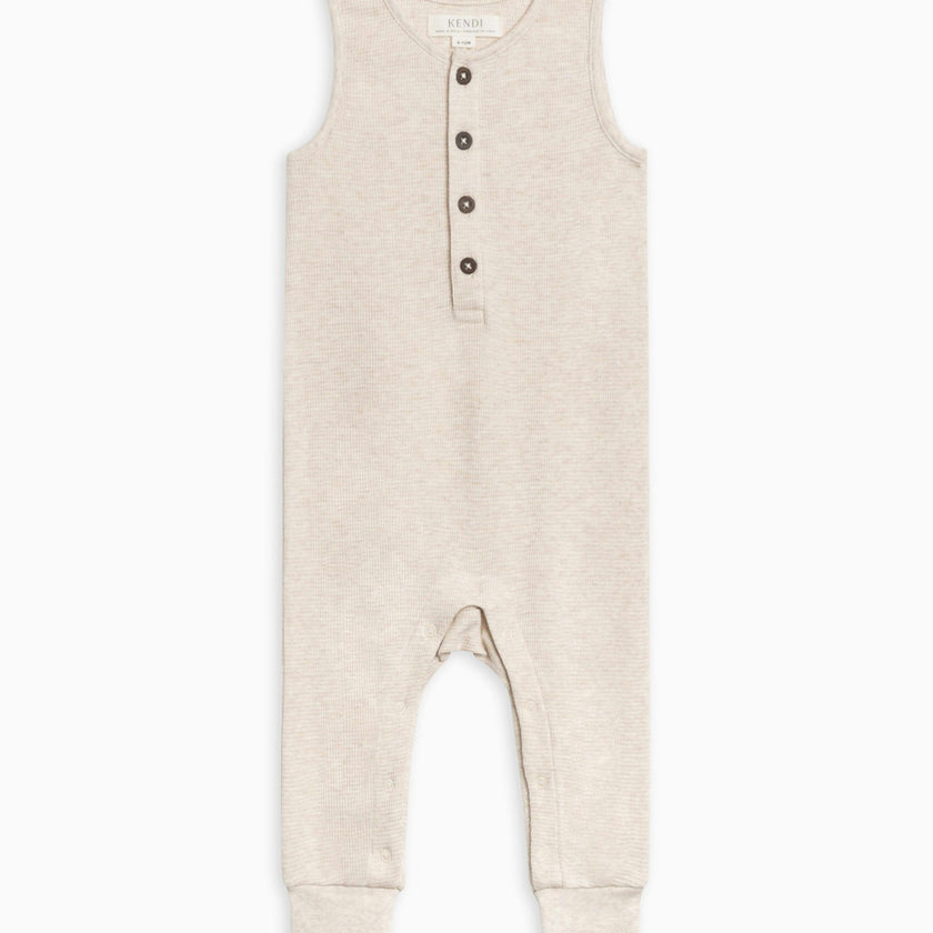 Wade Waffle Tank Romper - Heather Oat