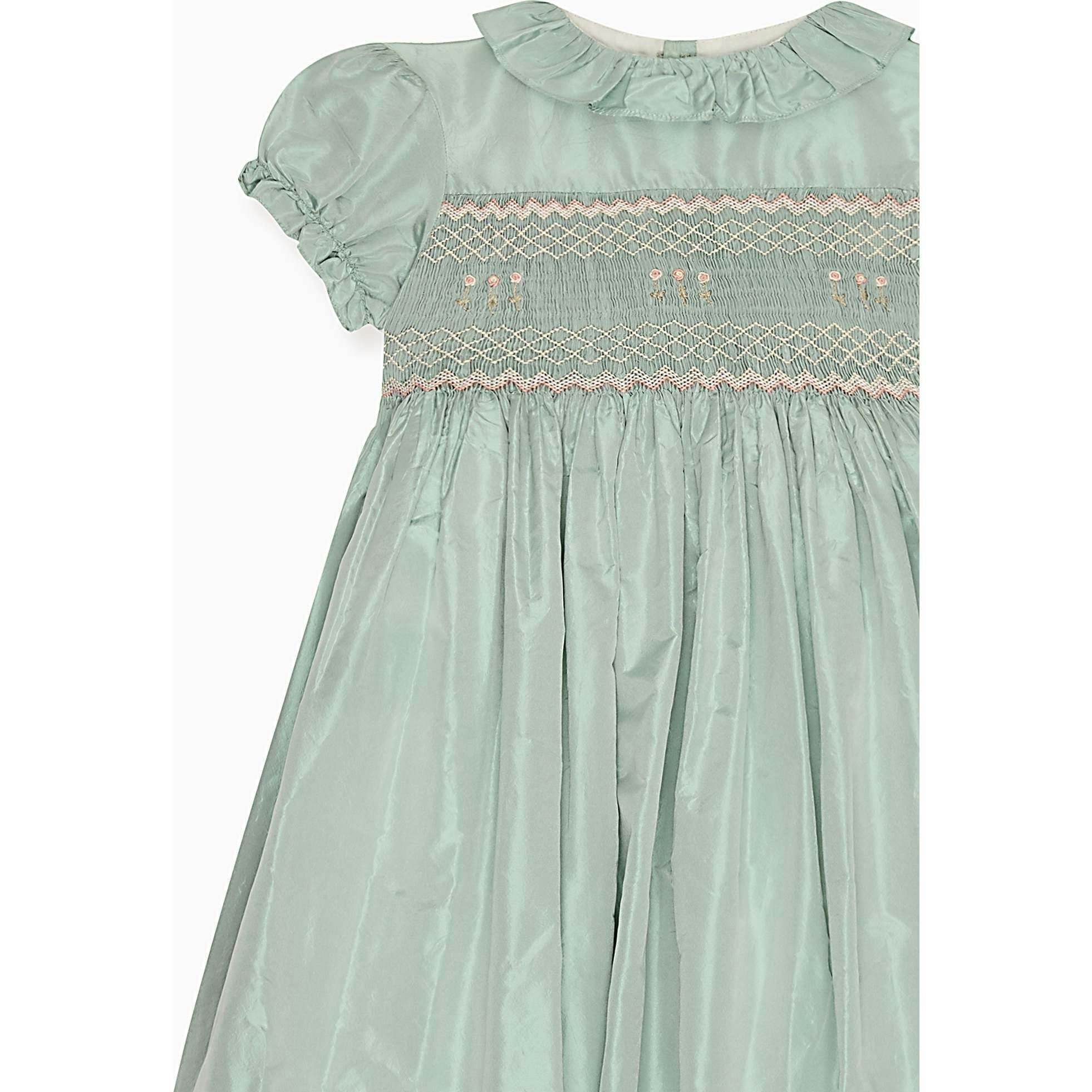 Sage Verity Silk Ceremony Girl Hand-Smocked Dress