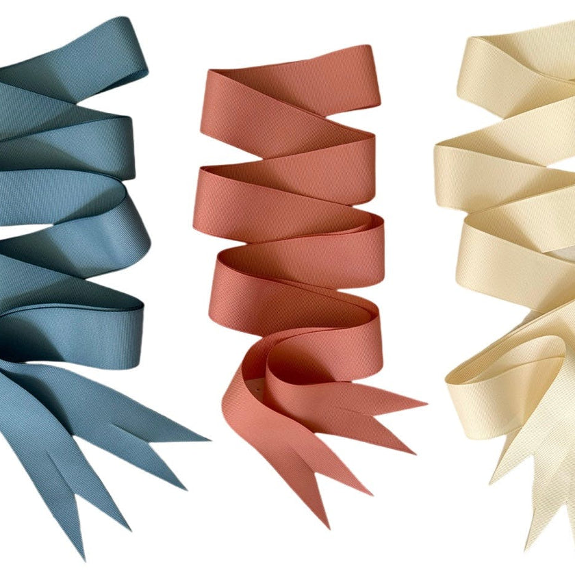 Coral, Ivory & French Blue Long Grosgrain Ribbon Pack