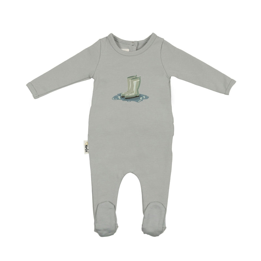 Rain Boot Print Footie and Beanie Set