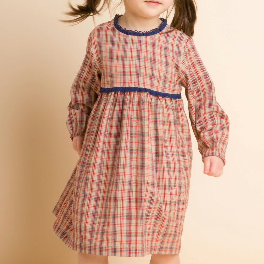 Toddler Long Sleeves Dress with Lace Trim