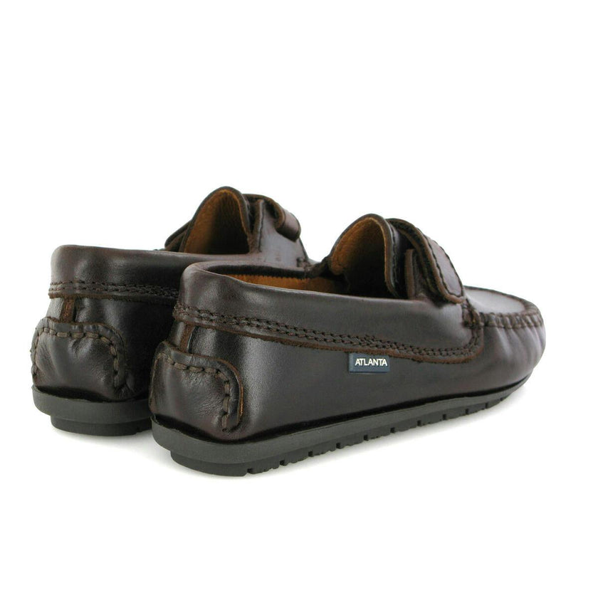 Strap In Pull Up Leather Moccasins, Dark Brown