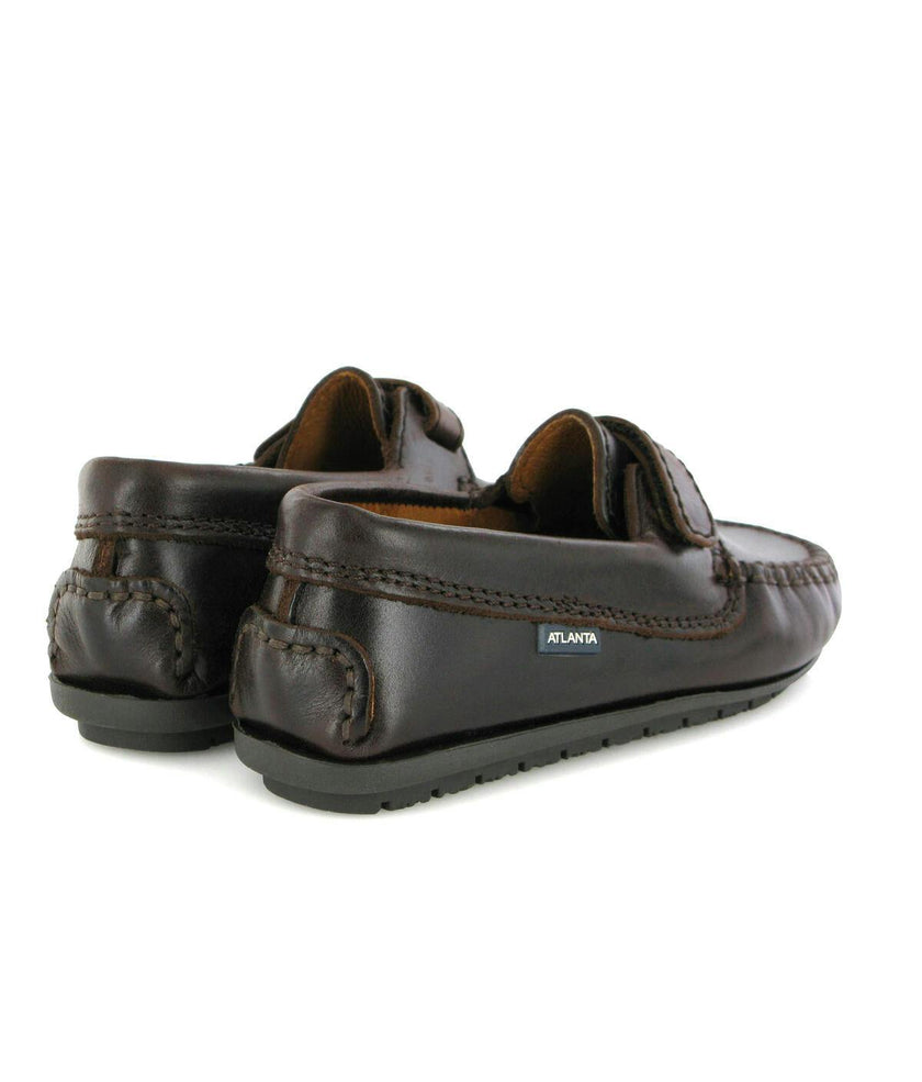 Strap In Pull Up Leather Moccasins, Dark Brown