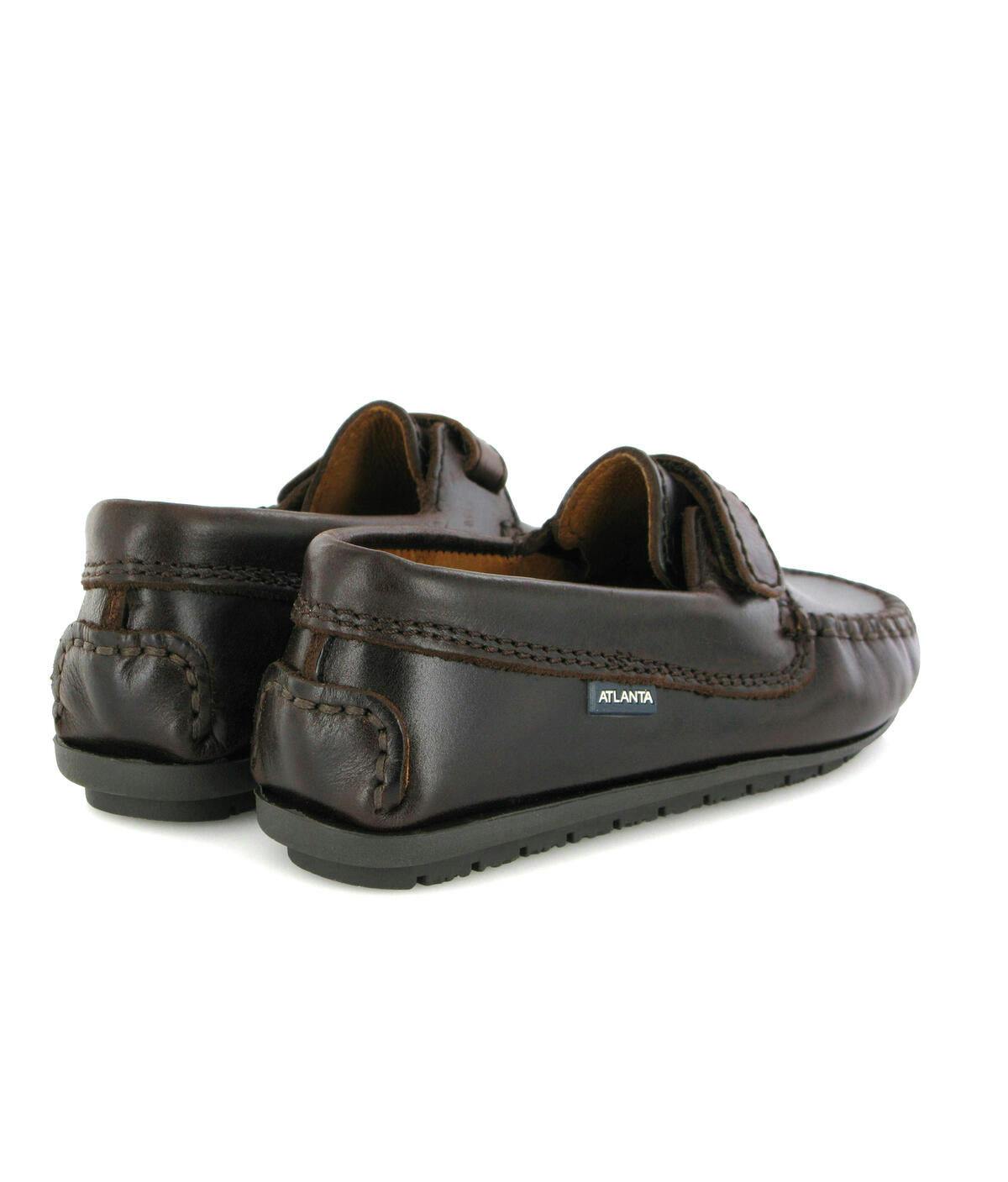 Strap In Pull Up Leather Moccasins, Dark Brown
