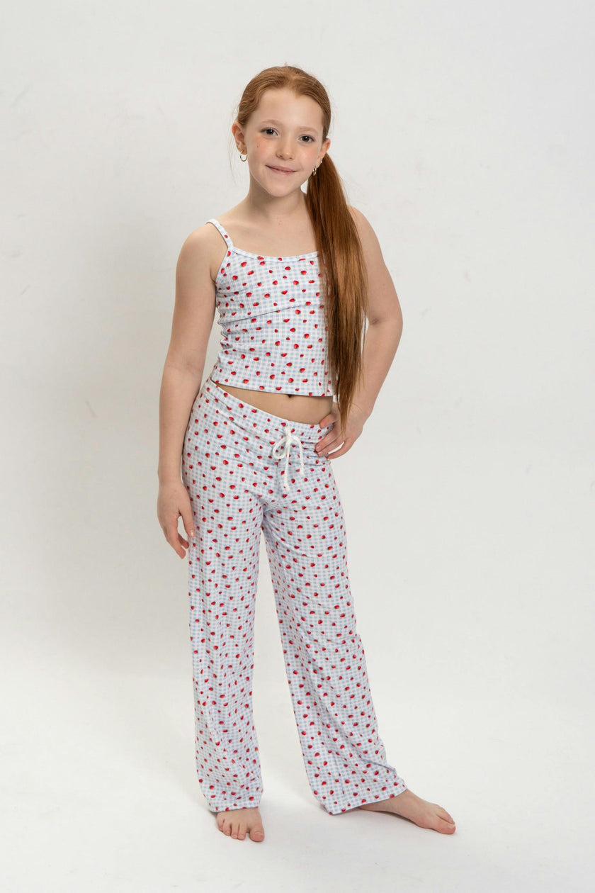 Girls Strawberry Print Short Sleeve Top and Pants Set