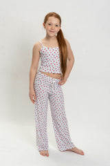Girls Strawberry Print Short Sleeve Top and Pants Set