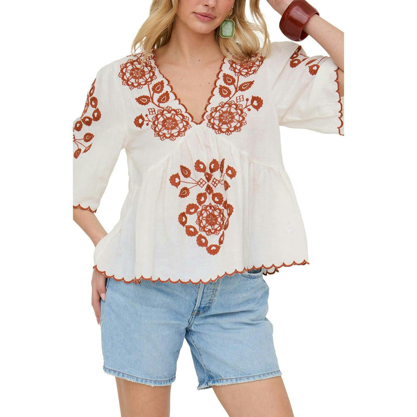 Aubrey V-Neck Embroidered Blouse