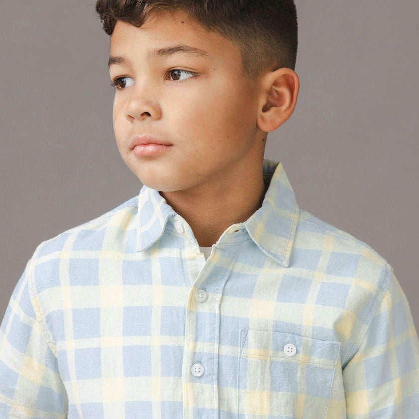 Linen Short Sleeve Shirt, Blue
