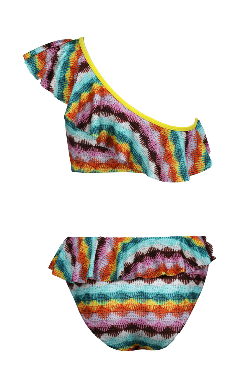 Camelia Knit Ruffle One-Shoulder & Waist Cut-Out Swimsuit