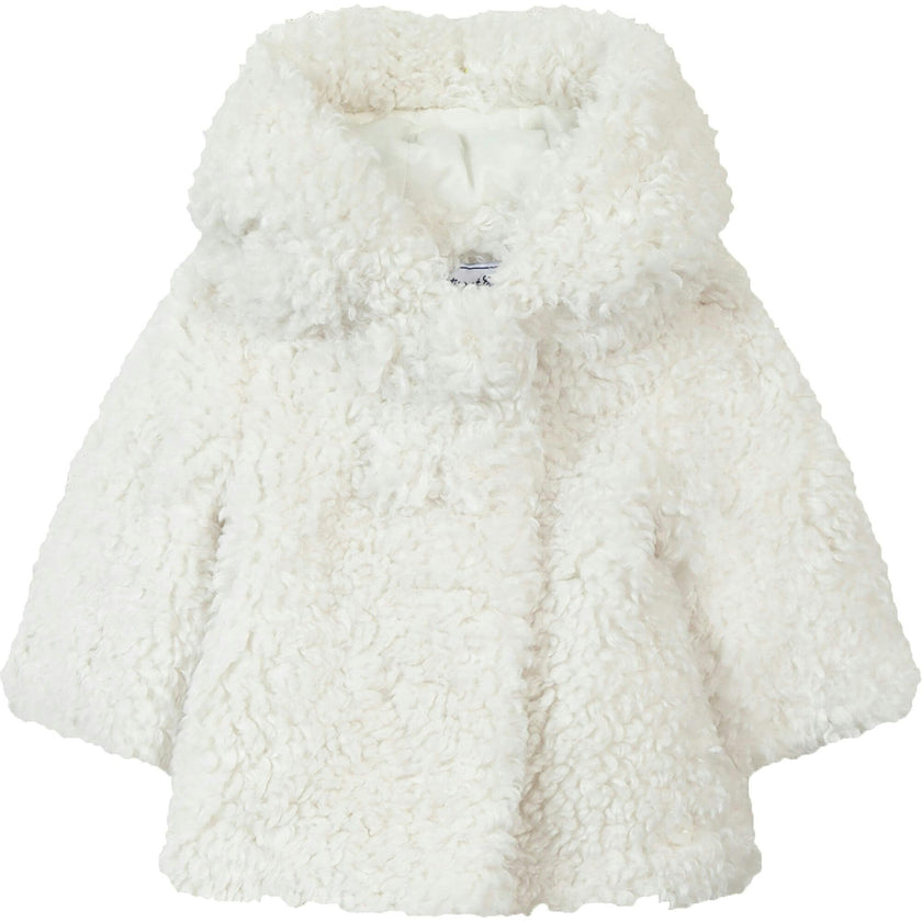 TARTINE ET CHOCOLAT Faux Fur Hooded Baby Coat, White