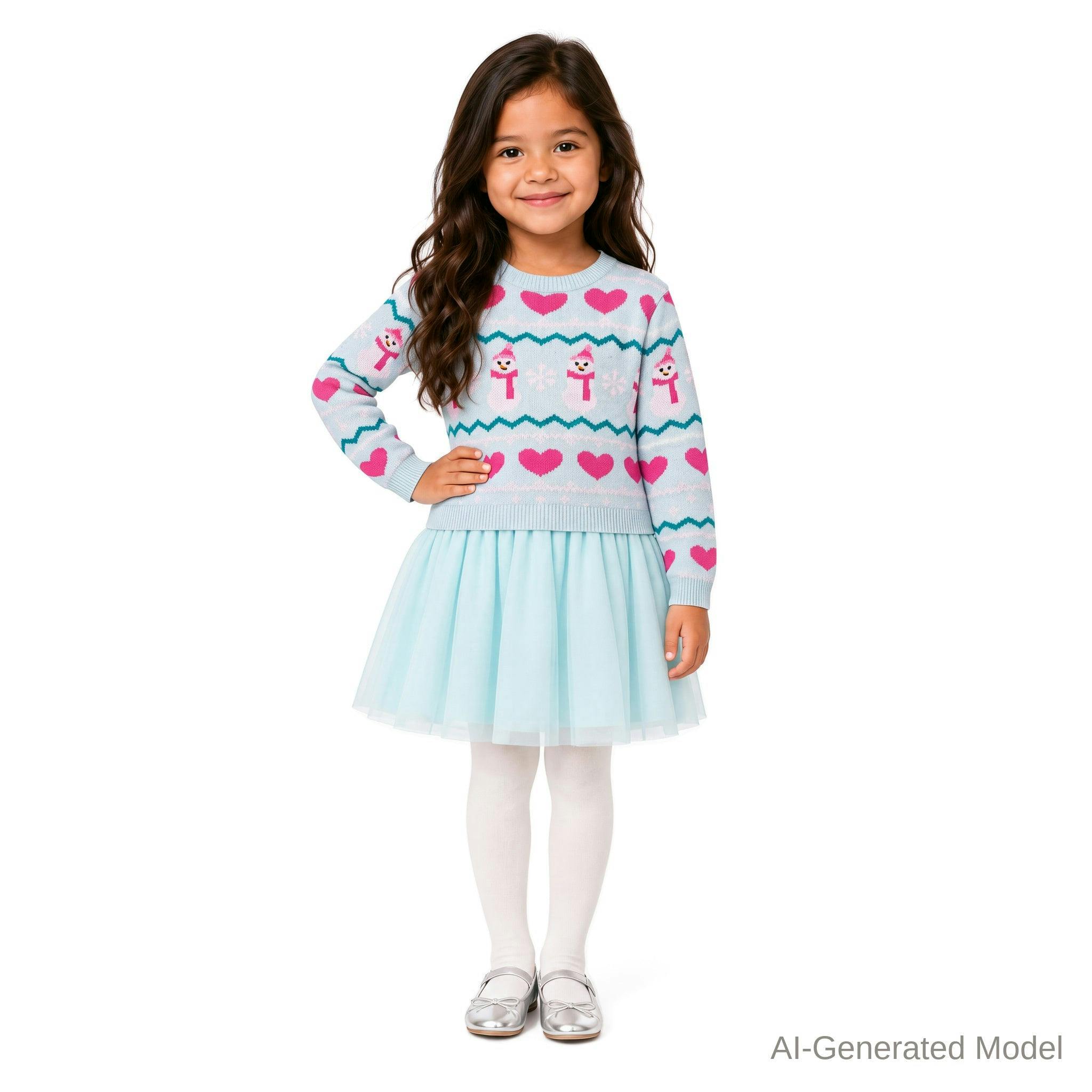 Girls Sweater Dress | Snowmen & Hearts