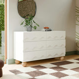 Lido Wave 6-Drawer Wide Assembled Dresser (56") in White/Honey