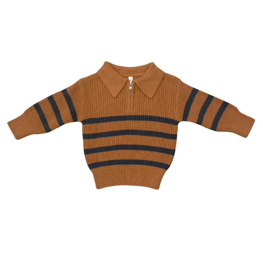 Boys Striped Zip Up Sweater in Nightfall Blue Stripe