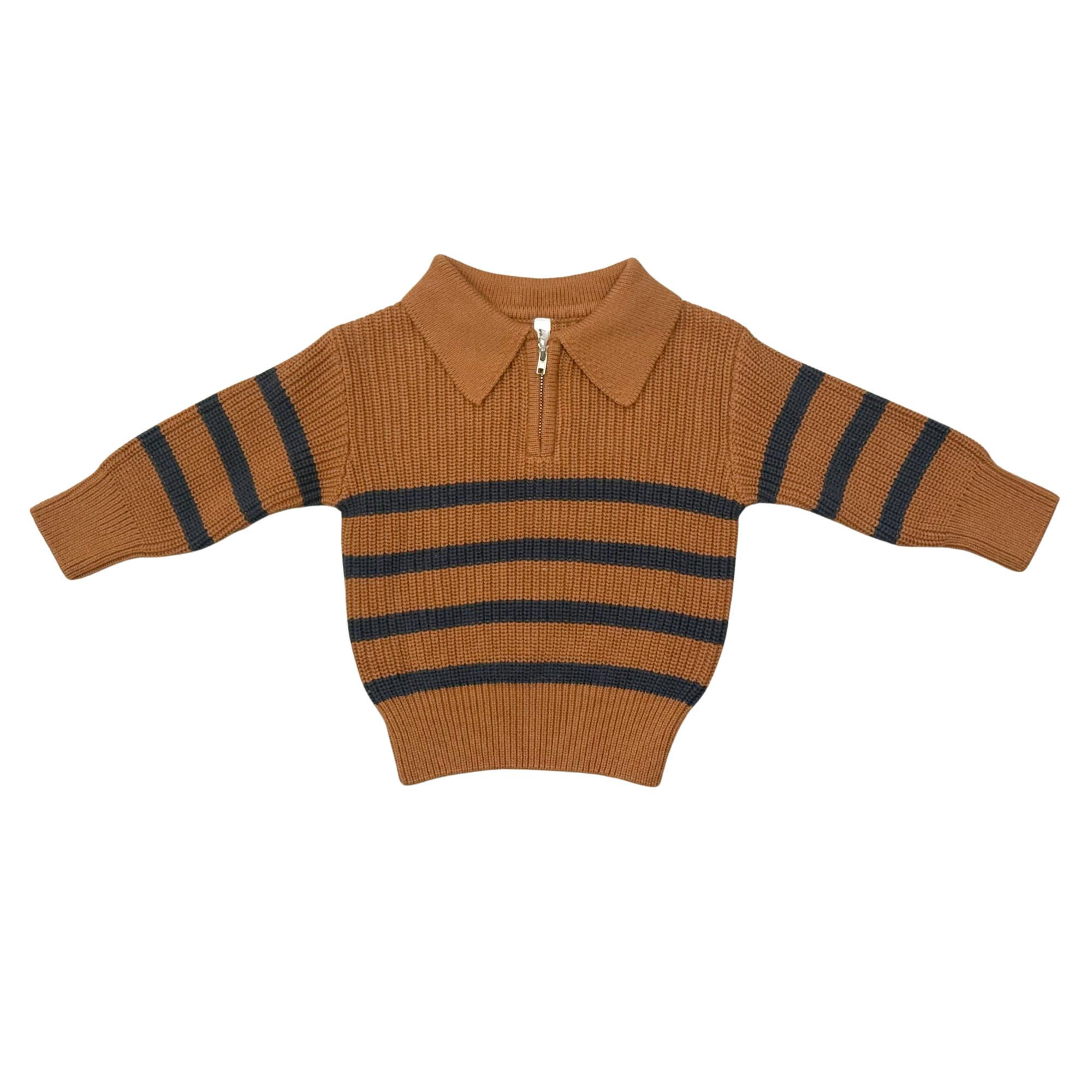 Boys Striped Zip Up Sweater in Nightfall Blue Stripe