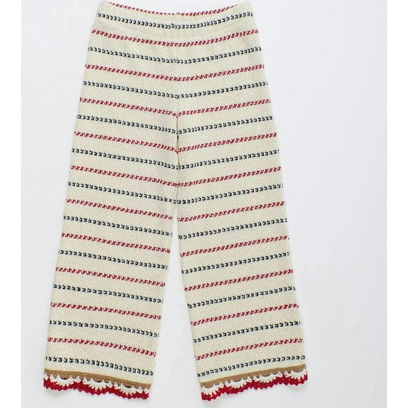 BARCOS KNIT PANTS OFF WHITE / RED
