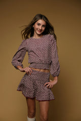 Digital Printed Lantern Sleeve Smocked Waistband Top
