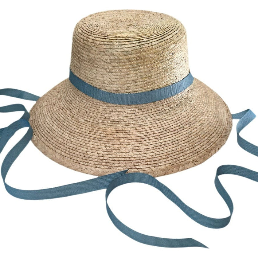 Mommy & Me Sun Hat Set - Wildflower & Palmetto - French Blue Grosgrain Ribbon
