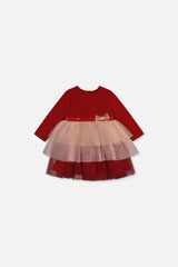 Baby Bi-Material Dress With Glittering Skirt Red