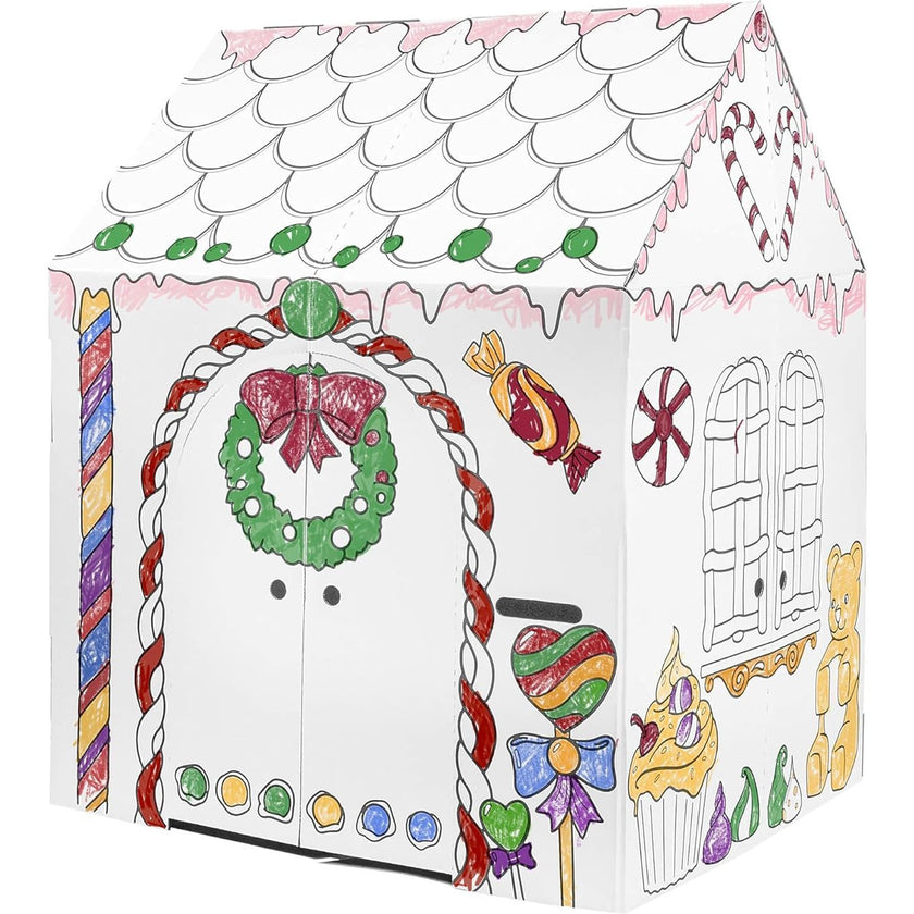 Cardboard Coloring Playhouse Gingerbread House - Kids Art & Craft