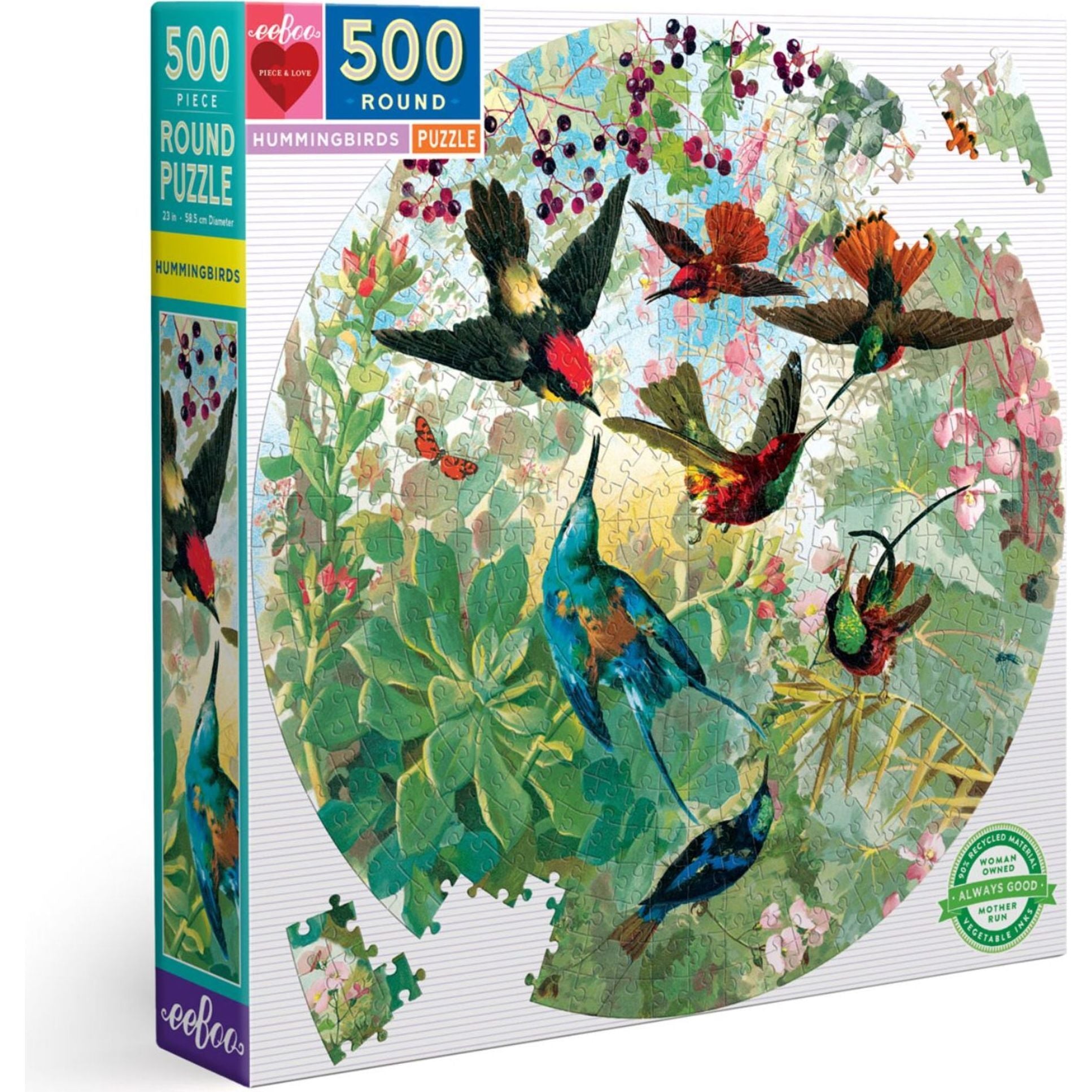 Piece and Love Hummingbirds  Round Jigsaw Puzzle