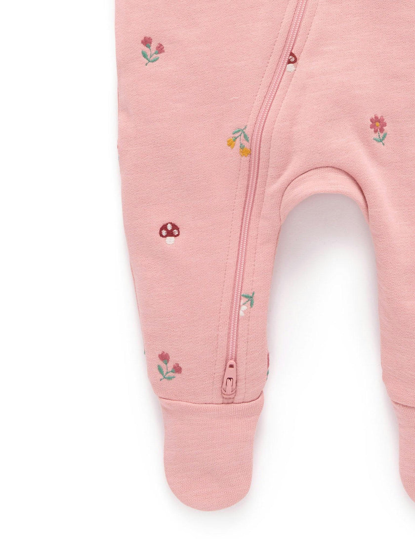 Embroidered Fleece Growsuit Blush Forest Broderie