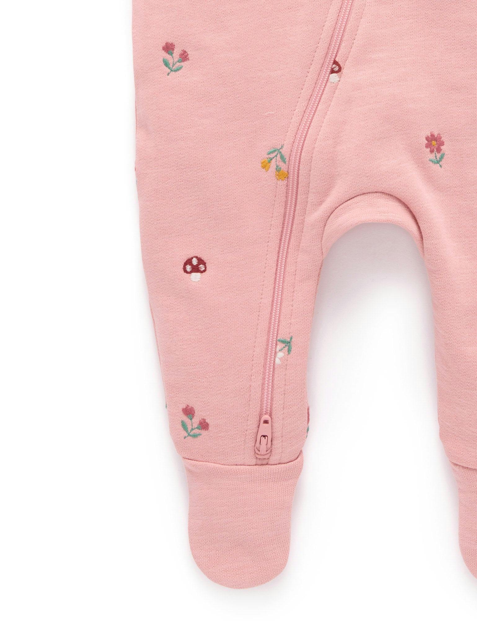 Embroidered Fleece Growsuit Blush Forest Broderie